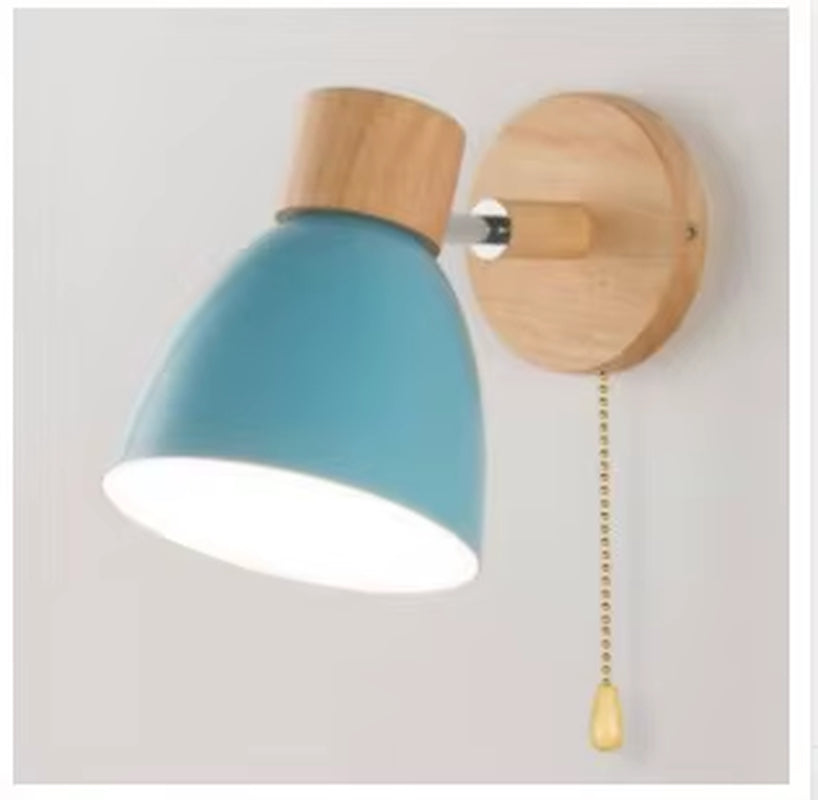 Wooden Nordic Wall Lamp with Switch Modern Wall Sconce for Bedroom Living Room Home Lighting Macaroon 6 Color Steering Head E27