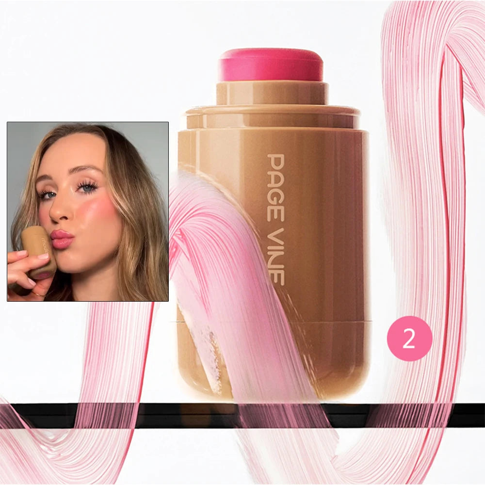 PAGE VINE Pocket Blush Stick Multi-Functional 6 Colors Lip & Cheek Highlighter Waterproof Natural Glow Balm