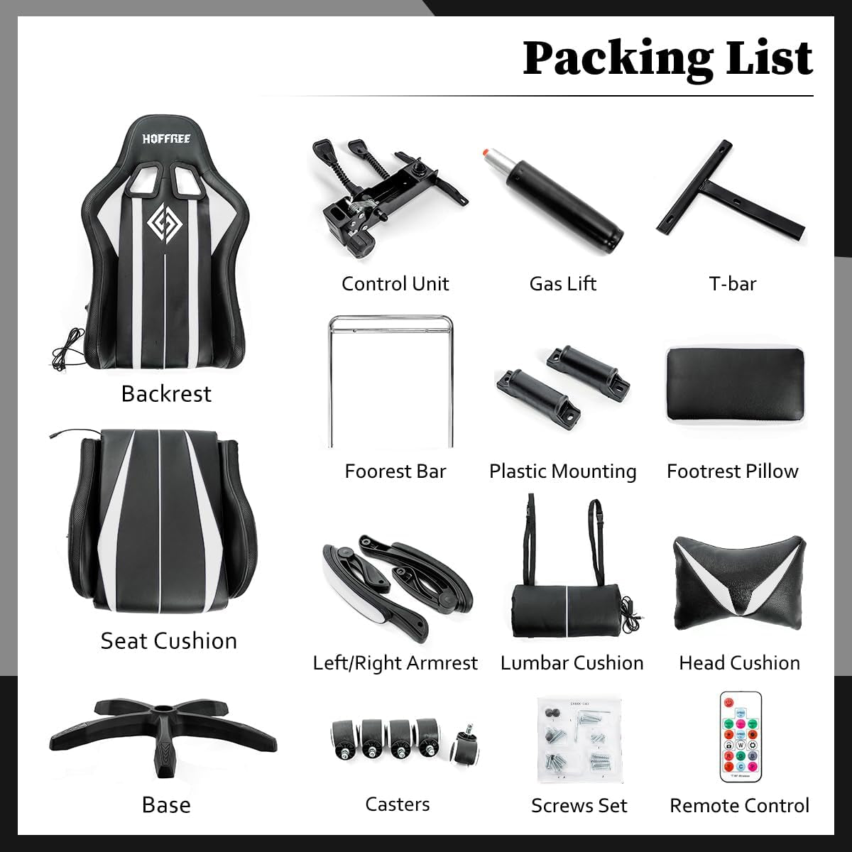 Gaming Chair Massage with LED RGB Lights and Footrest Ergonomic Computer Chair High Back Video Game Chair with Adjustable Lumbar Support Linkage Armrest White and Black