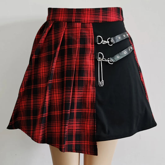 Womens Harajuku Punk Irregular Mini Pleated Skater Skirt Asymmetric Cutout High Waist Hip Hop Clubwear Gothic Harajuku Skirt
