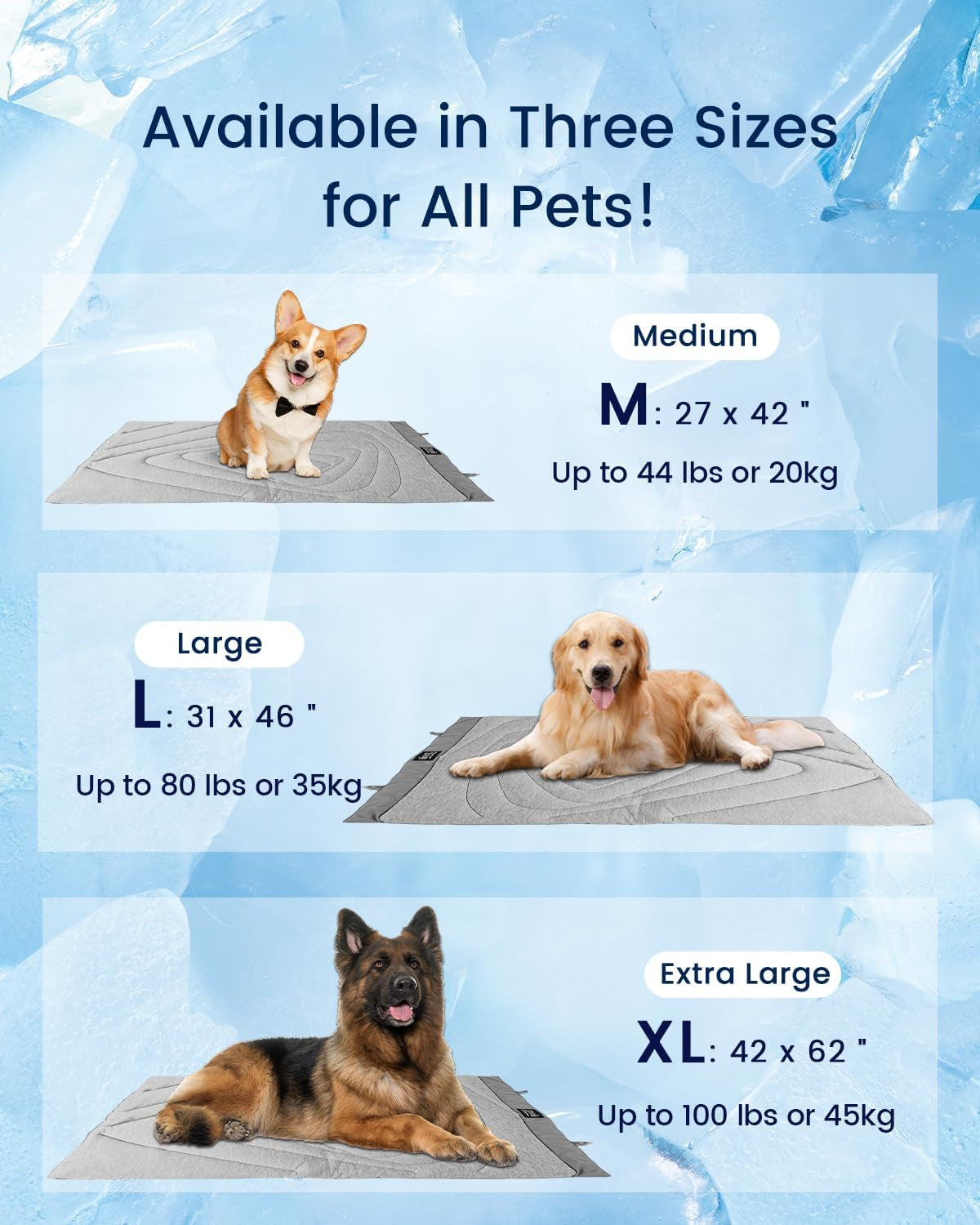 Dog Cooling Mat, 40" X 27" Medium, Cooling Pad Waterproof, Pet Cool Mats for Dogs and Cats Use in Crate, Tunk, Camping, Outdoors, Portable, Machine Washable, Durable, Pebble Gray