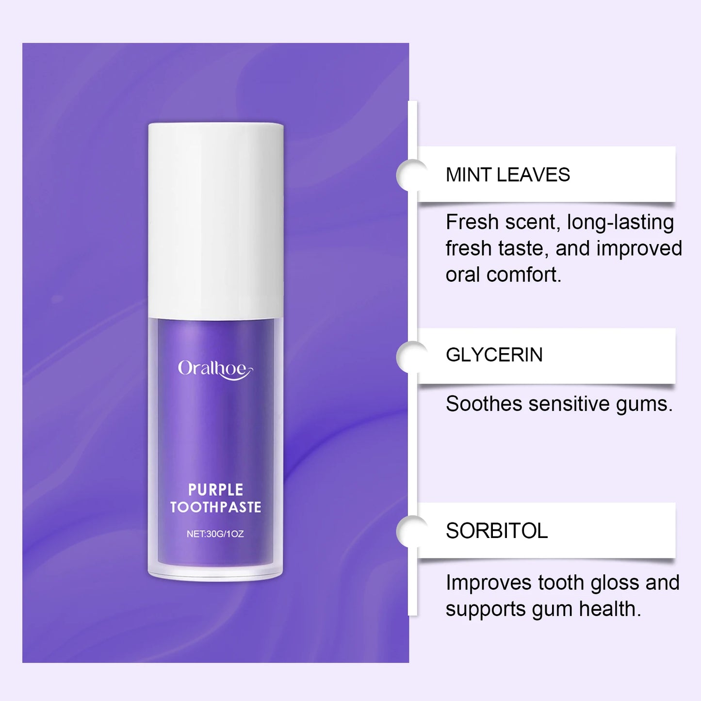 Purple Whitening Toothpaste Cleaning Teeth Reduce Plaque Stain Bad Breaths Oral Care Keep Fresh Breath Dental Care Toothpaste