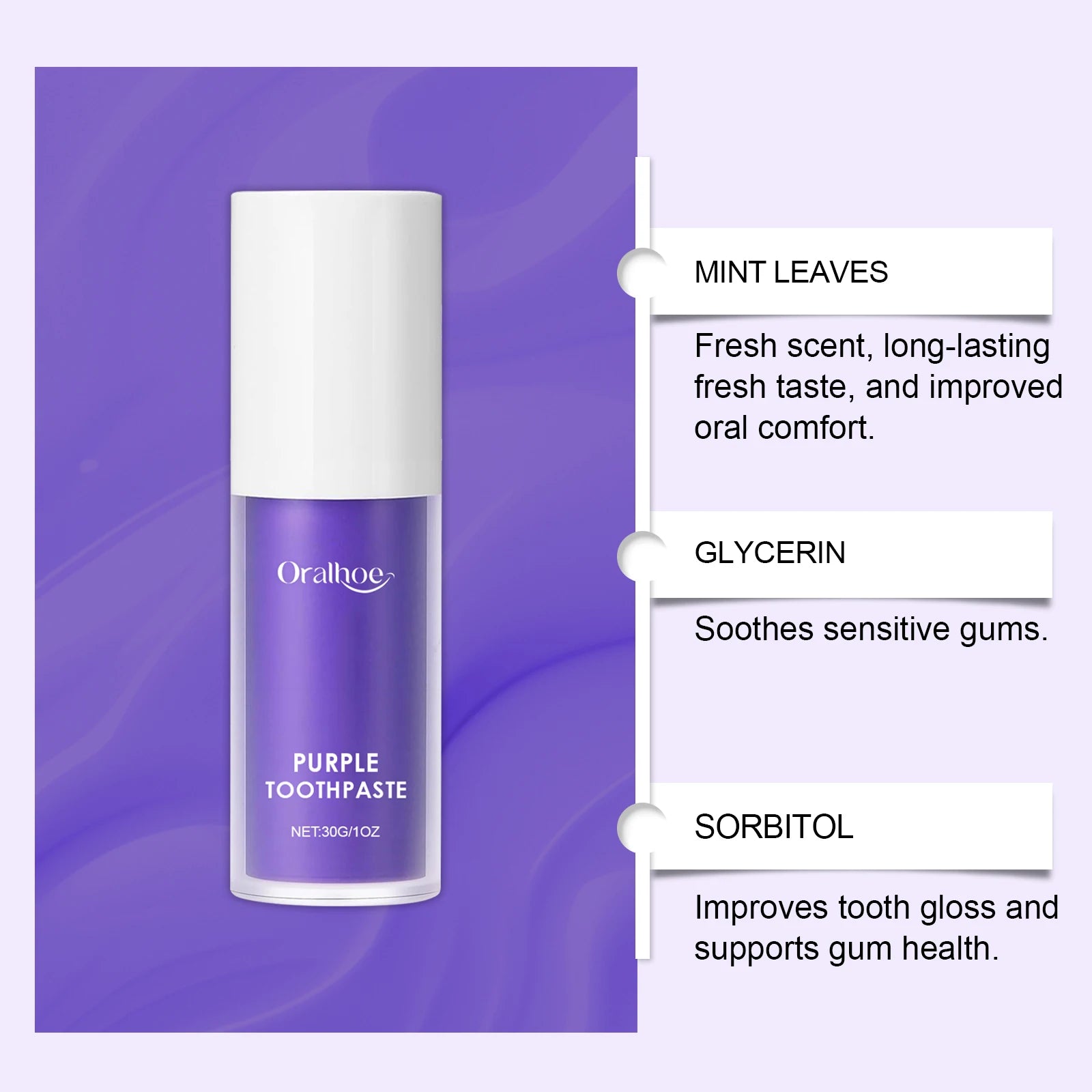 Purple Whitening Toothpaste Cleaning Teeth Reduce Plaque Stain Bad Breaths Oral Care Keep Fresh Breath Dental Care Toothpaste