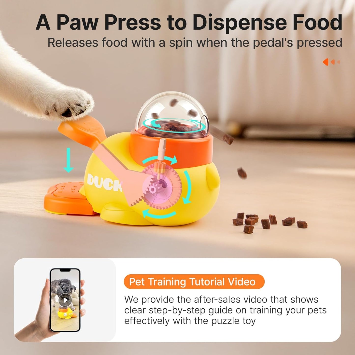 Cat Puzzle Treat Dispenser, Interactive Duck-Shaped Enrichment Toy for Cats and Small Dogs, IQ Training and Exercise 8.6 Inches