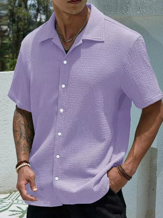 New Summer Men'S Shirt - Short Sleeve Solid Color Relaxed Fit Casual Wear