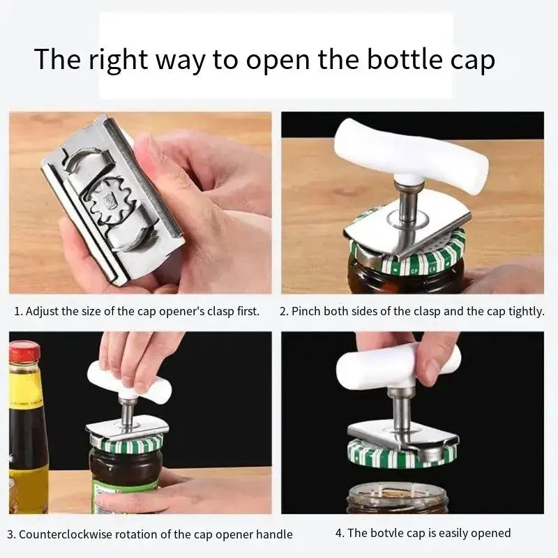 1PC Multi-Function Bottle Jars Cap Opener Manual Jar Lids Opener Adjustable Stainless Steel Tool for Home Kitchen Accessories
