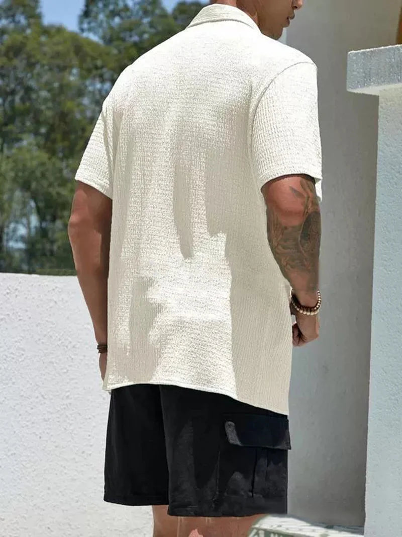 New Summer Men'S Shirt - Short Sleeve Solid Color Relaxed Fit Casual Wear
