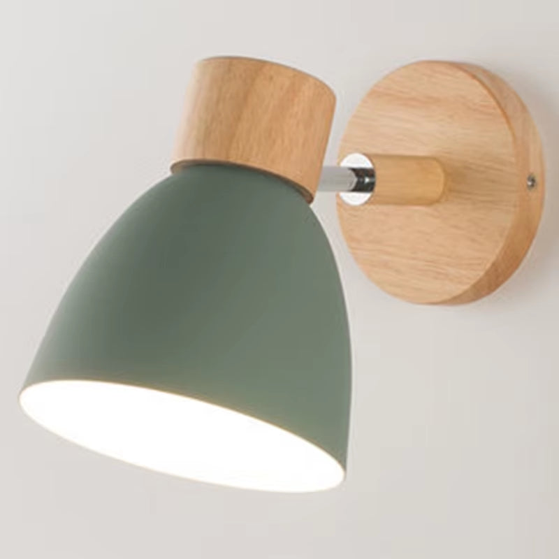 Wooden Nordic Wall Lamp with Switch Modern Wall Sconce for Bedroom Living Room Home Lighting Macaroon 6 Color Steering Head E27