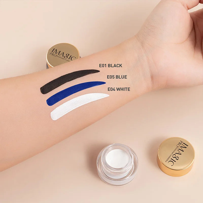 3-Color Professional Black Eyeliner Cream with Brush Not Blooming Waterproof Quick Drying Long Lasting Black/White/Blue