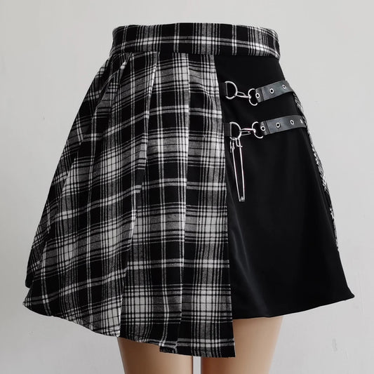Womens Harajuku Punk Irregular Mini Pleated Skater Skirt Asymmetric Cutout High Waist Hip Hop Clubwear Gothic Harajuku Skirt