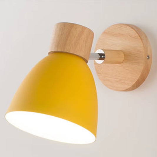 Wooden Nordic Wall Lamp with Switch Modern Wall Sconce for Bedroom Living Room Home Lighting Macaroon 6 Color Steering Head E27