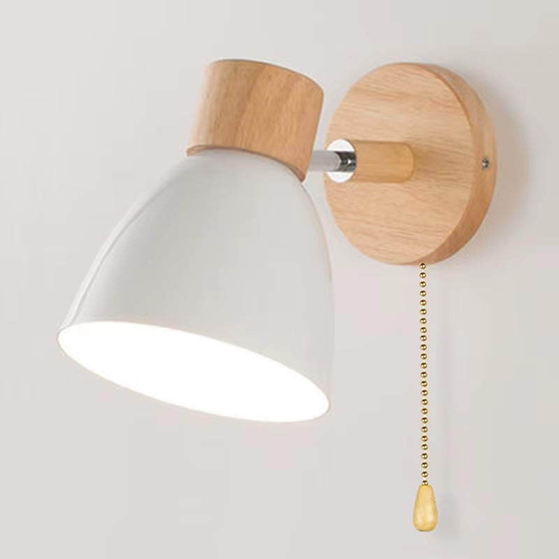 Wooden Nordic Wall Lamp with Switch Modern Wall Sconce for Bedroom Living Room Home Lighting Macaroon 6 Color Steering Head E27