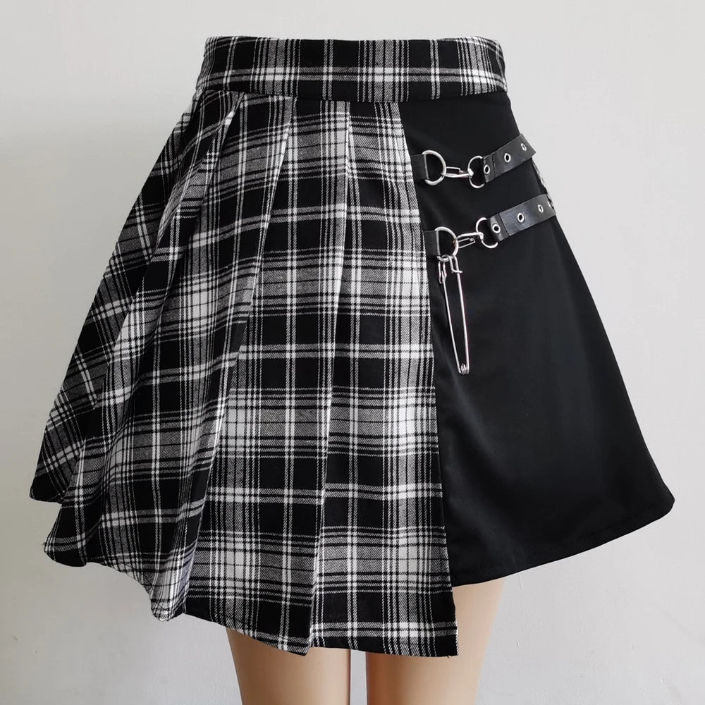 Womens Harajuku Punk Irregular Mini Pleated Skater Skirt Asymmetric Cutout High Waist Hip Hop Clubwear Gothic Harajuku Skirt