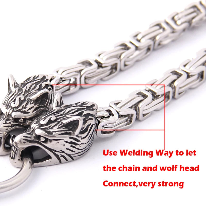 Viking Thor Thor Hammer Pendant Necklace Titanium Steel Wolf Head Chain Necklace Viking Retro Jewelry