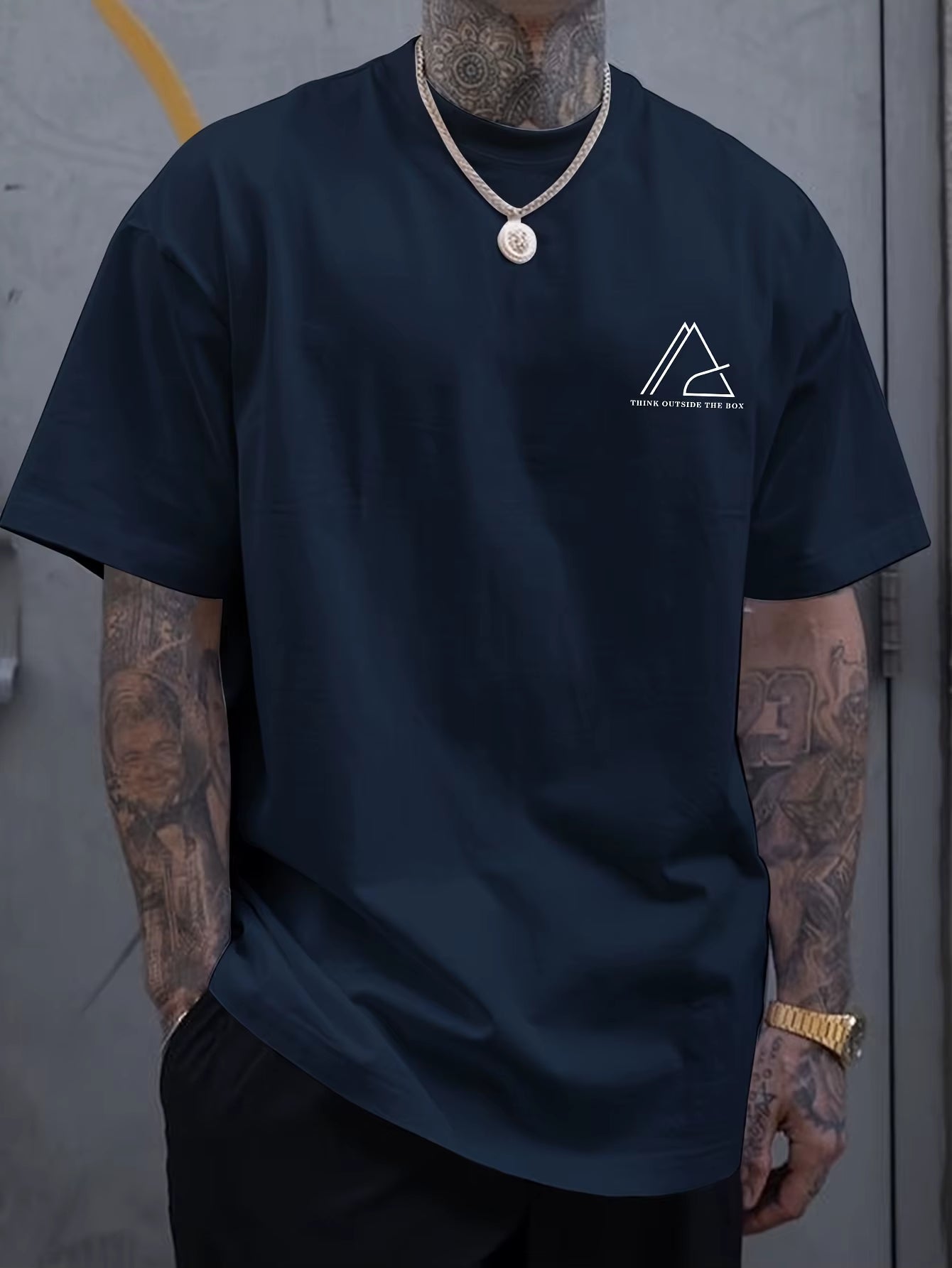Creative Geometric Graphic Print Short Sleeve T-Shirt for Men, Summer Outdoor Casual Crew Neck Top Shirt