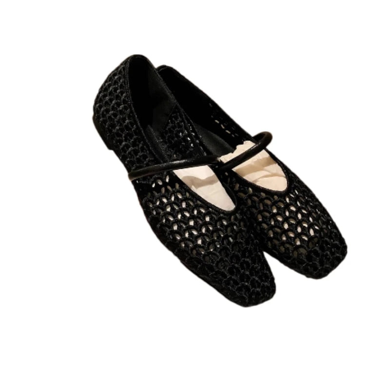 Square Toe Mesh Women Ballet Shoes Flats Sandals Summer 2025 New Designer Casual Loafers Mary Janes Shoes Zapatillas Sandalias