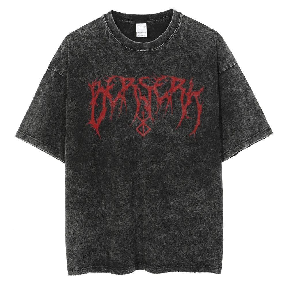 Anime Berserk Logo Graphic Printed T Shirt Men Women Vintage Manga T-Shirts Washed Cotton Tshirt Harajuku Male Oversized Tee