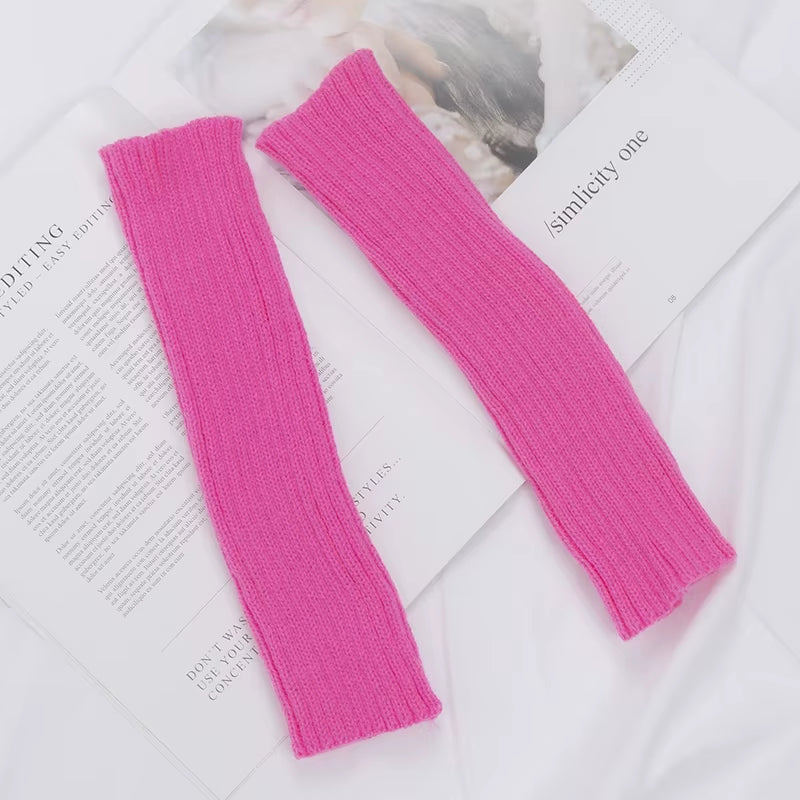 Long Fingerless Gloves Women Mitten Winter Arm Warmer Kawaii Knitted Sleeve Soft Girls Anime Clothes Punk Gothic Lolita Gloves