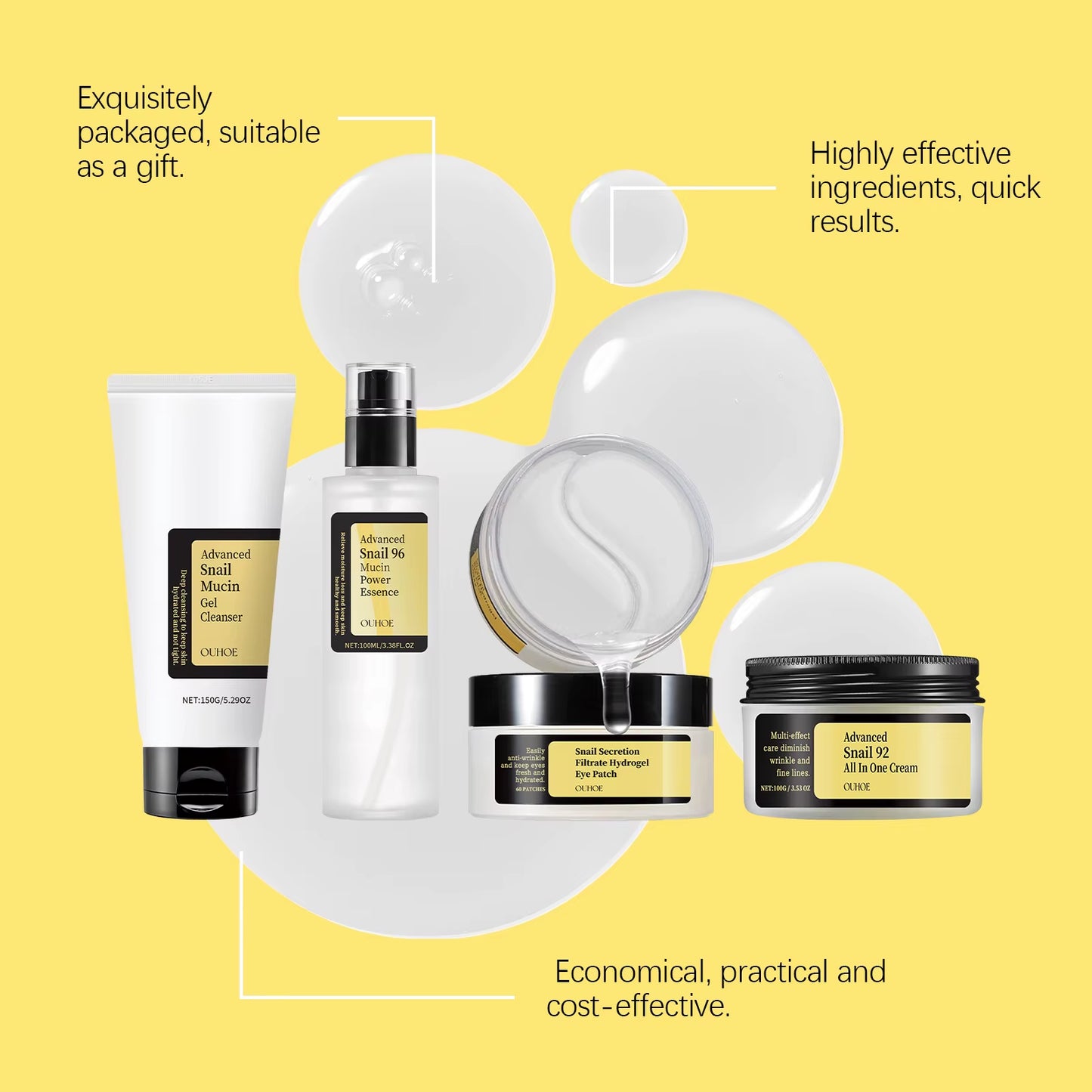 Snail Mucin 96 Skin Care Set Moisturizing Brightening Facial Nourish Hydration Fade Fine Lines Wrinkles Repairing Face Serum Kit
