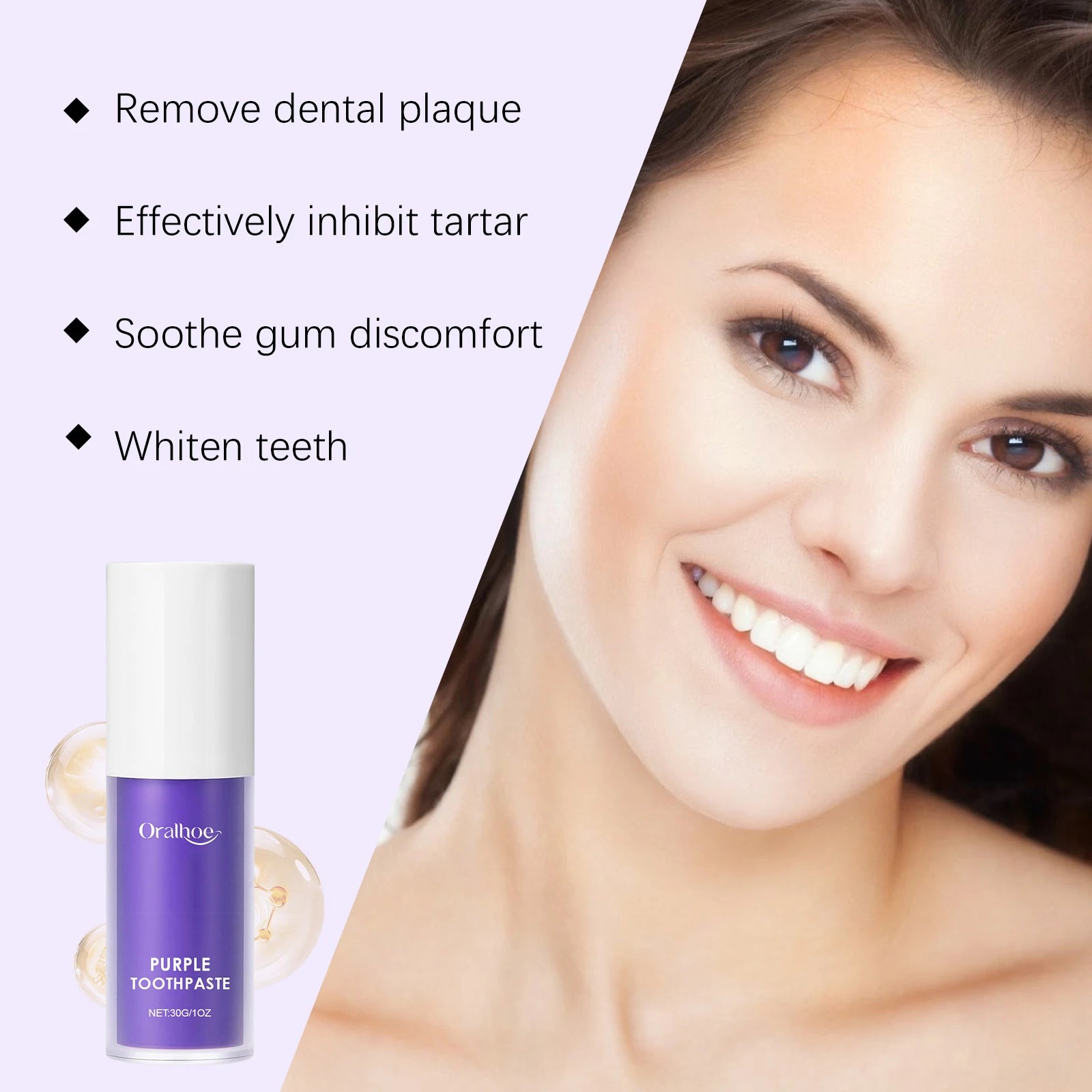 Purple Whitening Toothpaste Cleaning Teeth Reduce Plaque Stain Bad Breaths Oral Care Keep Fresh Breath Dental Care Toothpaste