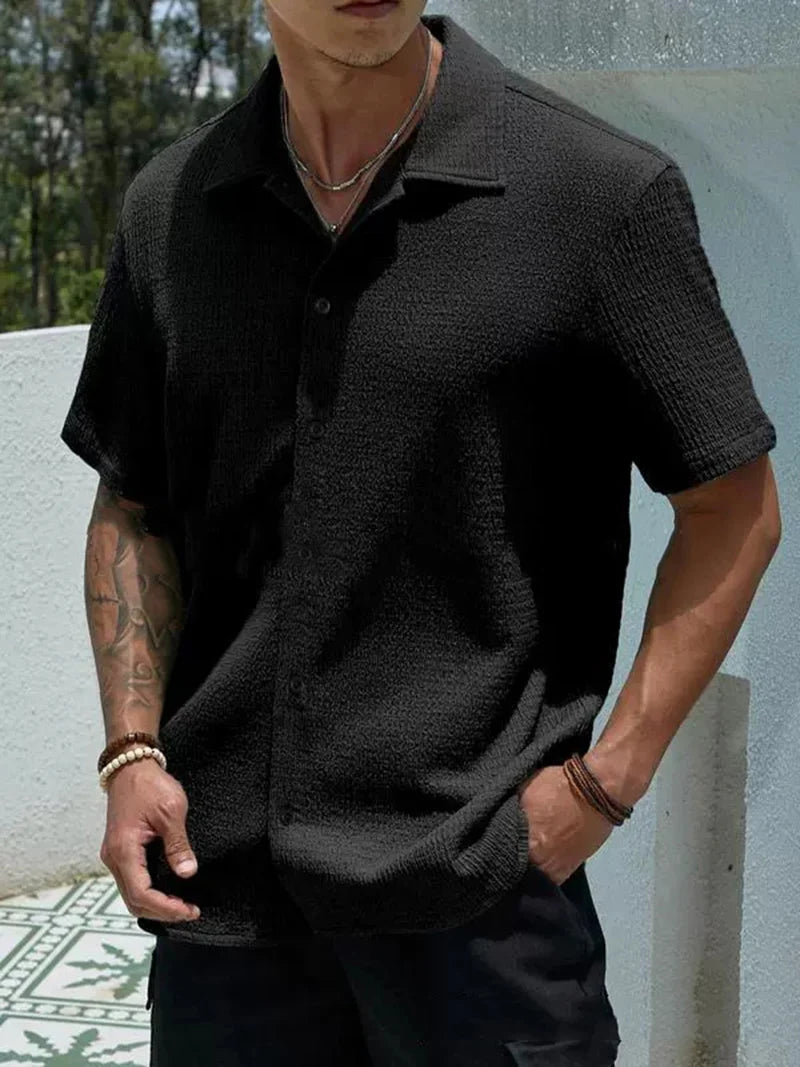 New Summer Men'S Shirt - Short Sleeve Solid Color Relaxed Fit Casual Wear