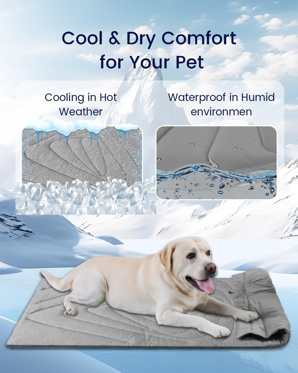 Dog Cooling Mat, 40" X 27" Medium, Cooling Pad Waterproof, Pet Cool Mats for Dogs and Cats Use in Crate, Tunk, Camping, Outdoors, Portable, Machine Washable, Durable, Pebble Gray