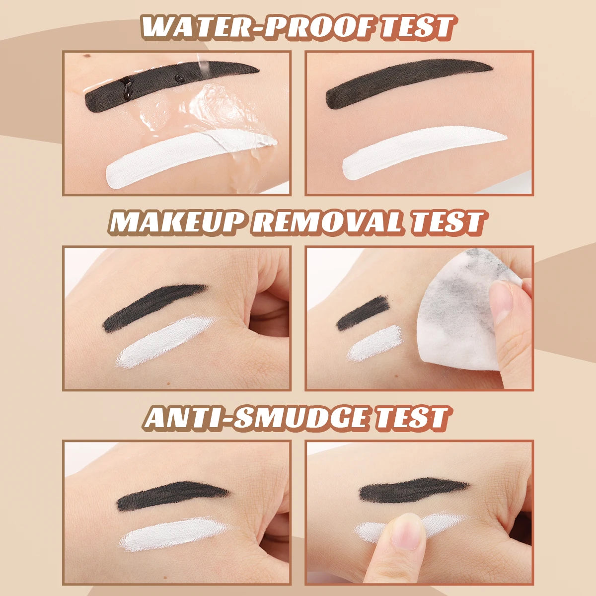 3-Color Professional Black Eyeliner Cream with Brush Not Blooming Waterproof Quick Drying Long Lasting Black/White/Blue