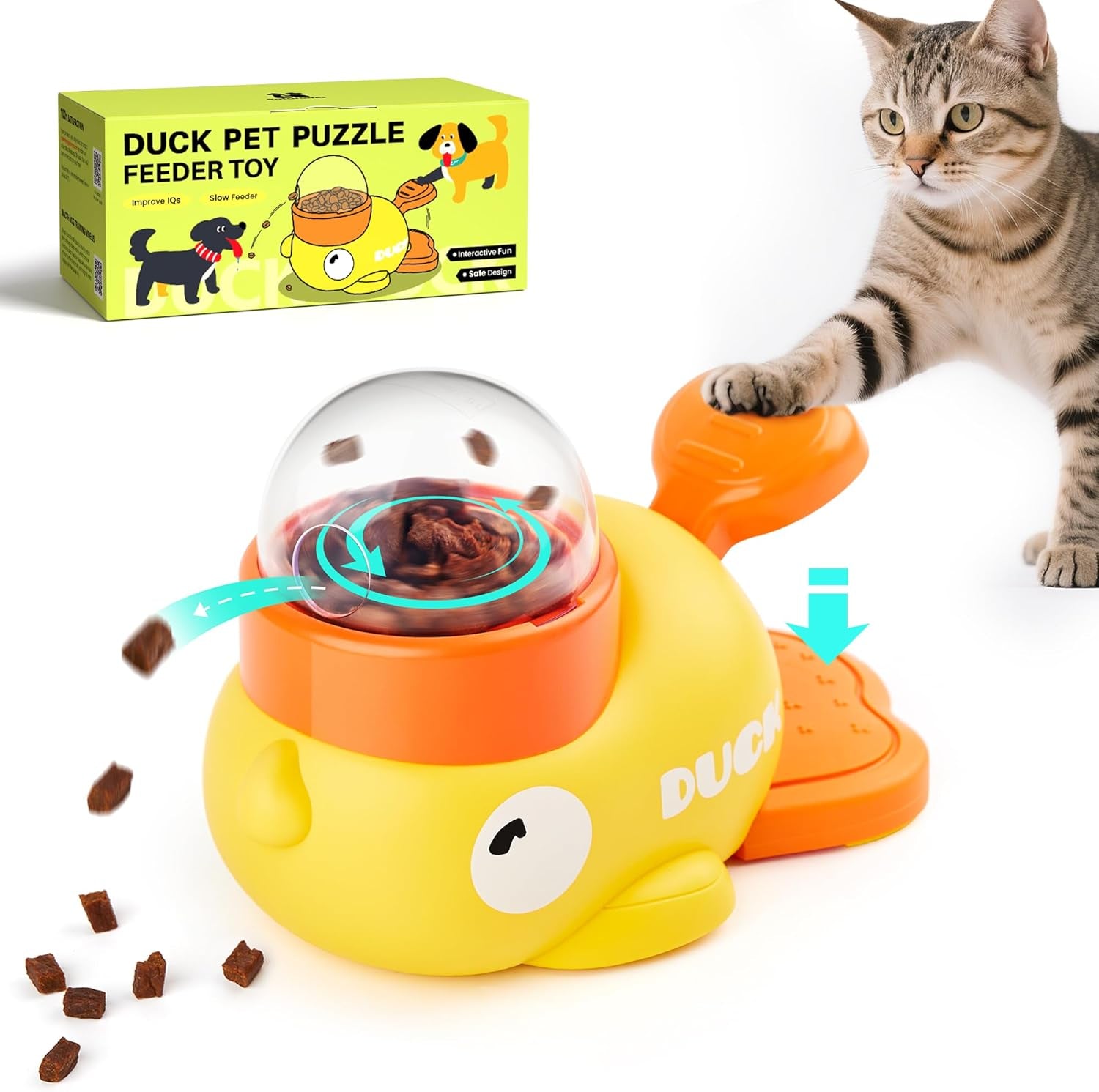 Cat Puzzle Treat Dispenser, Interactive Duck-Shaped Enrichment Toy for Cats and Small Dogs, IQ Training and Exercise 8.6 Inches