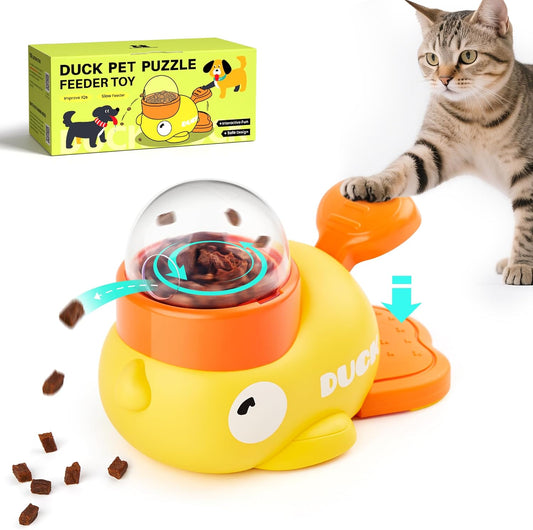 Cat Puzzle Treat Dispenser, Interactive Duck-Shaped Enrichment Toy for Cats and Small Dogs, IQ Training and Exercise 8.6 Inches