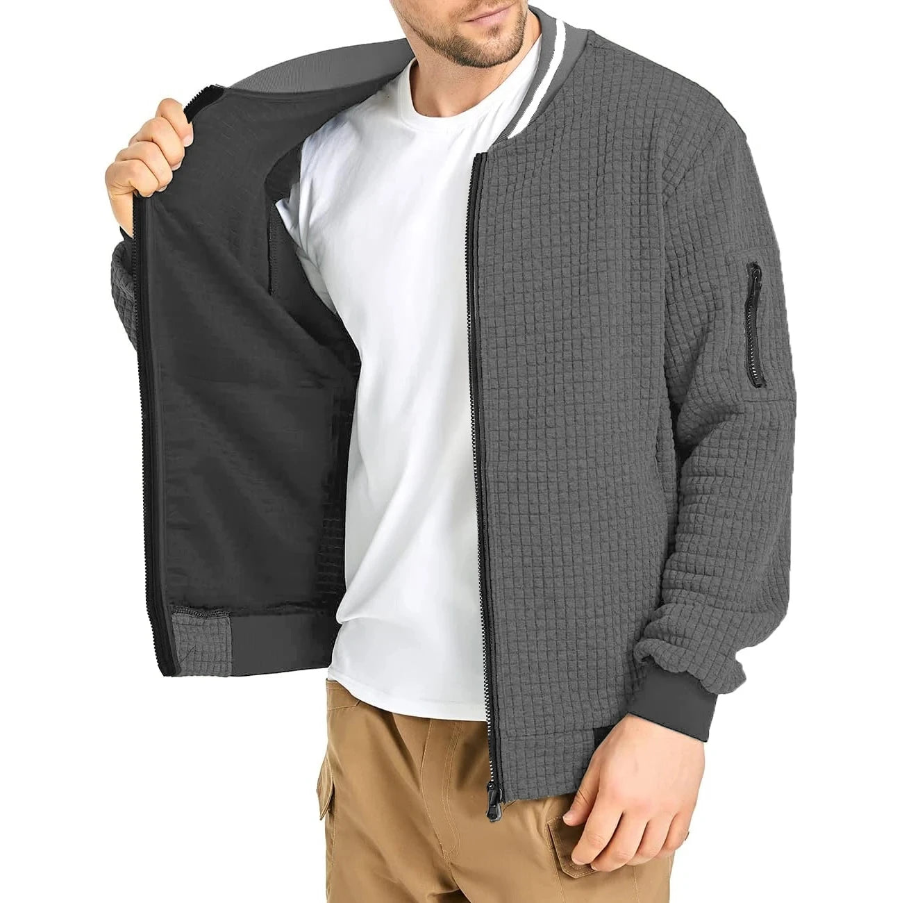 Autumn Mens Long Sleeve Jacket Coats Color-Block Varsity Jacket Lightweight Streetwear New Solid Color Zipper Coat with Pockets