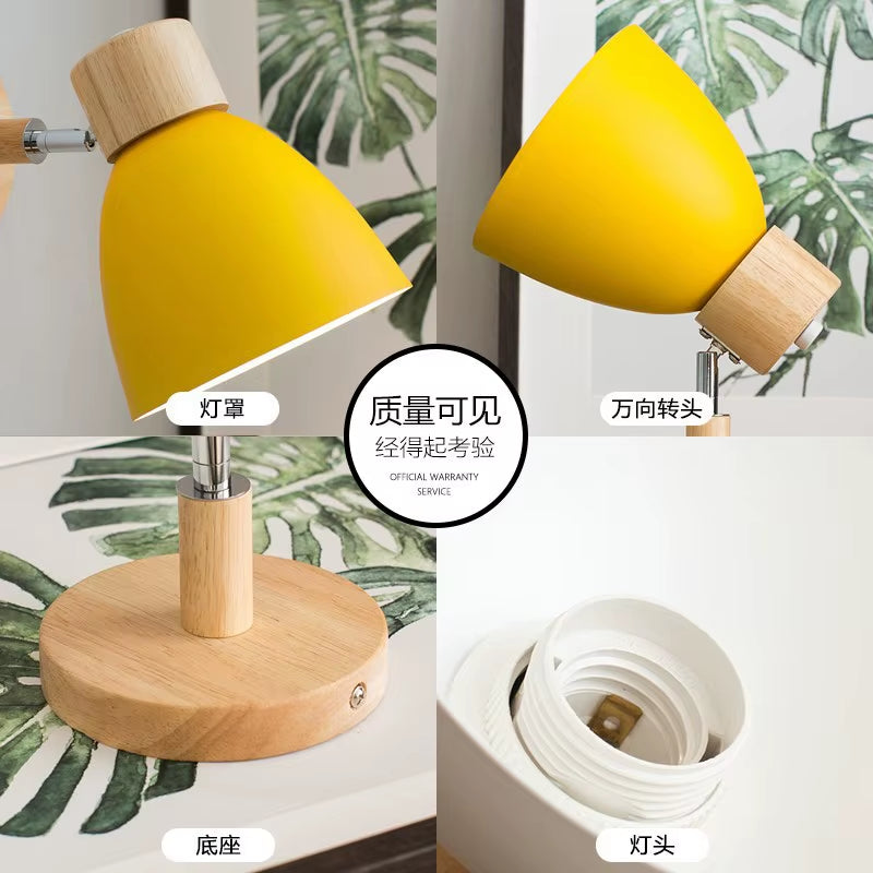 Wooden Nordic Wall Lamp with Switch Modern Wall Sconce for Bedroom Living Room Home Lighting Macaroon 6 Color Steering Head E27