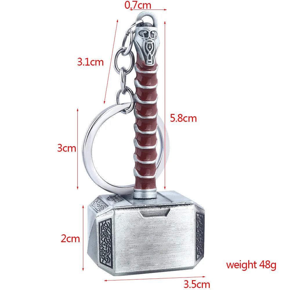 Thor Hammer Metal Keychain Movie Jewelry Key Ring Cosplay Prop Key Holder for Fans Bag Ornament Car Pendant Gift