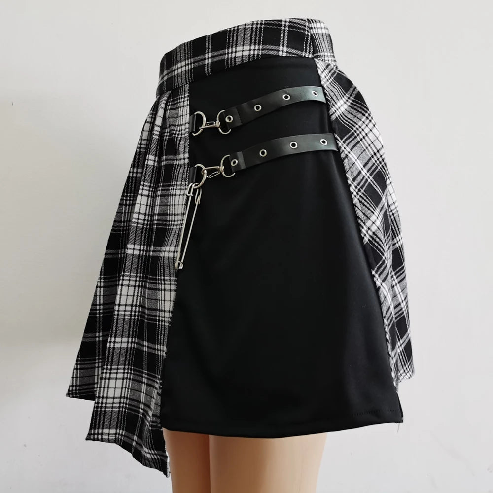 Womens Harajuku Punk Irregular Mini Pleated Skater Skirt Asymmetric Cutout High Waist Hip Hop Clubwear Gothic Harajuku Skirt