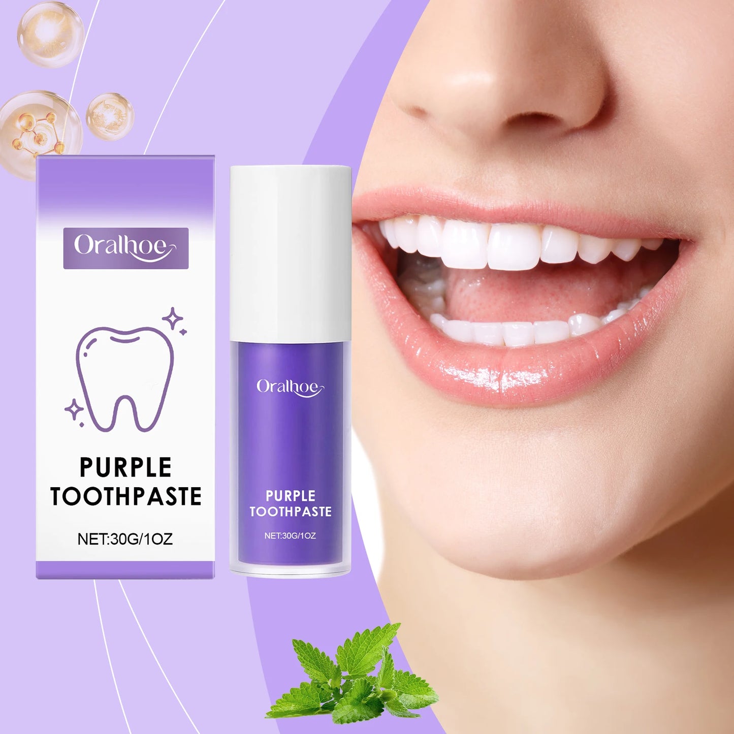 Purple Whitening Toothpaste Cleaning Teeth Reduce Plaque Stain Bad Breaths Oral Care Keep Fresh Breath Dental Care Toothpaste