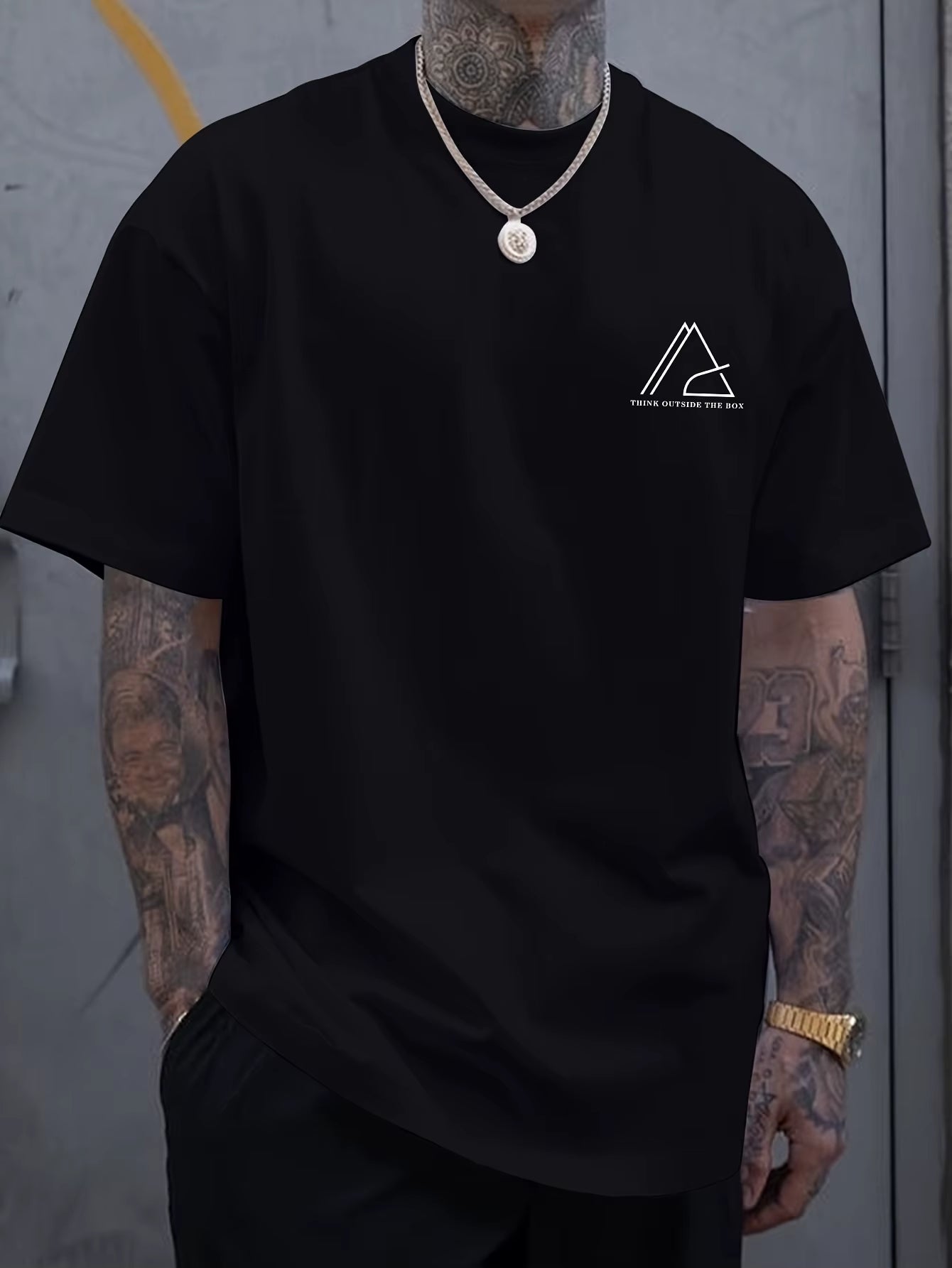Creative Geometric Graphic Print Short Sleeve T-Shirt for Men, Summer Outdoor Casual Crew Neck Top Shirt
