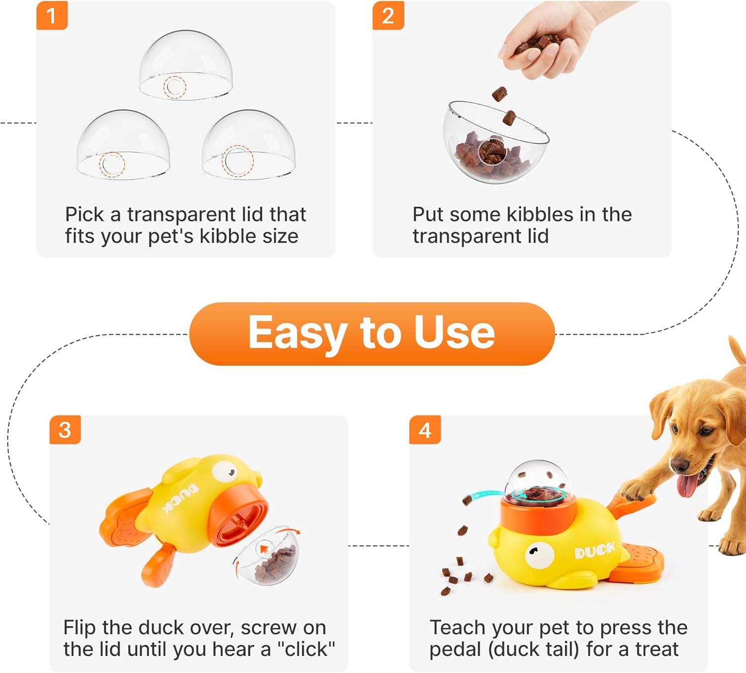 Cat Puzzle Treat Dispenser, Interactive Duck-Shaped Enrichment Toy for Cats and Small Dogs, IQ Training and Exercise 8.6 Inches