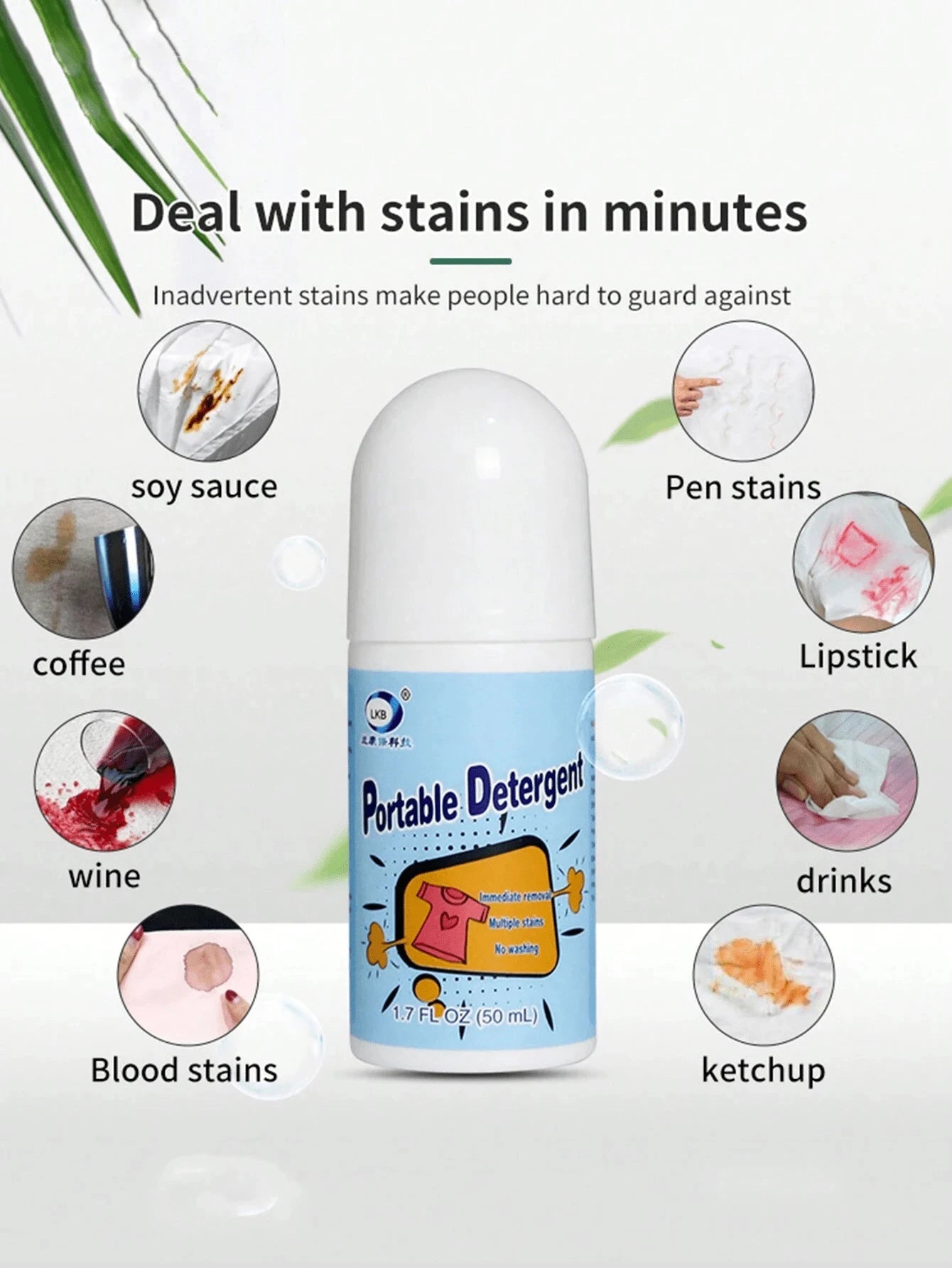 50Ml Clothing Stain Removal Rolling Bead Portable Washing-Free Emergency Fast Clear Cleaner for Small Greasy Filth on T-Shirt