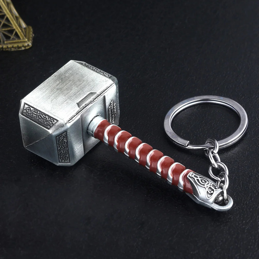 Thor Hammer Metal Keychain Movie Jewelry Key Ring Cosplay Prop Key Holder for Fans Bag Ornament Car Pendant Gift