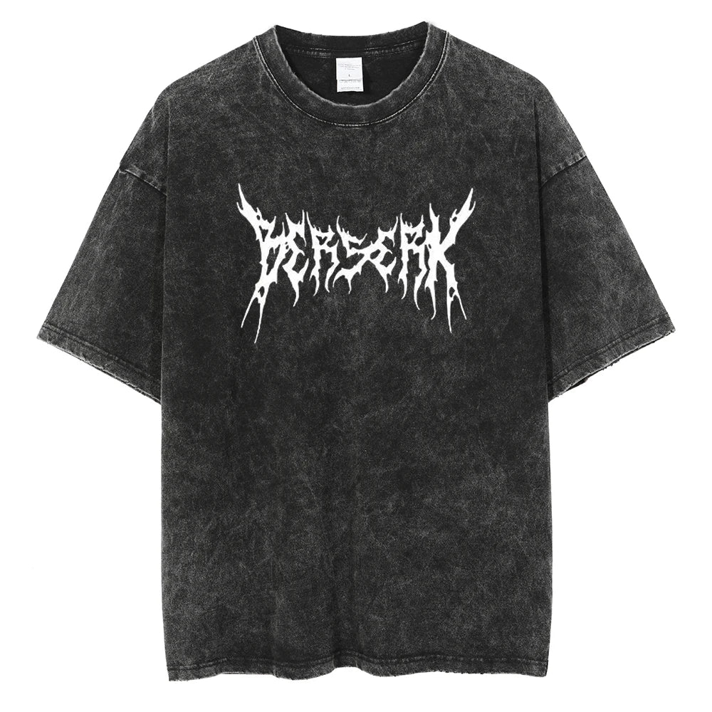 Anime Berserk Logo Graphic Printed T Shirt Men Women Vintage Manga T-Shirts Washed Cotton Tshirt Harajuku Male Oversized Tee