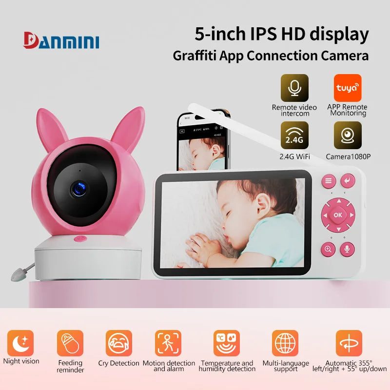 5 "Tuyaapp Baby Monitor Security Protection Wireless PTZ Surveillance Camera with Infrared Night Vision Motion Detection