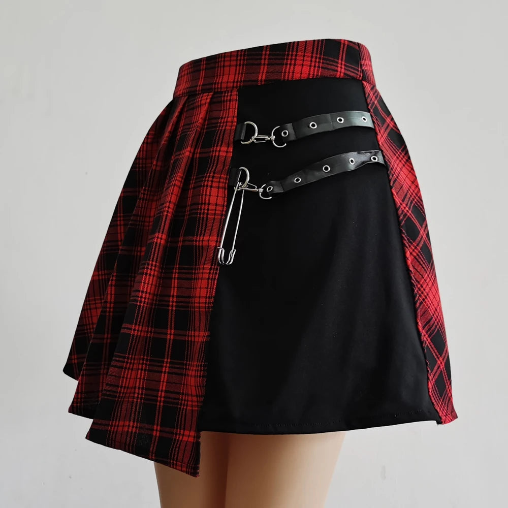 Womens Harajuku Punk Irregular Mini Pleated Skater Skirt Asymmetric Cutout High Waist Hip Hop Clubwear Gothic Harajuku Skirt
